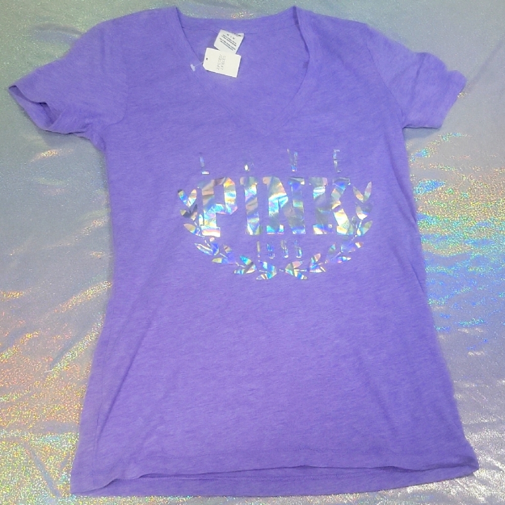 NWT Y2K VS Pink Hologram Purple V-neck T-shirt SZ:M